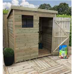 5ft X 3ft Pressure Treated Tongue & Groove Pent Shed With 1 Window + Single Door + Safety Toughened Glass