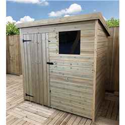 5ft X 4ft Pressure Treated Tongue & Groove Pent Shed With 1 Window + Single Door + Safety Toughened Glass