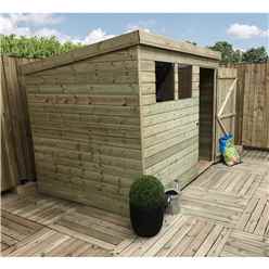 7ft X 3ft Pressure Treated Tongue & Groove Pent Shed + 2 Windows + Single Door + Safety Toughened Glass