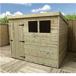 7ft X 3ft Pressure Treated Tongue & Groove Pent Shed + 2 Windows + Single Door + Safety Toughened Glass