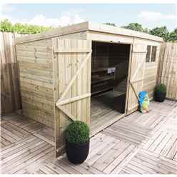12ft X 6ft Pressure Treated Tongue & Groove Pent Shed + Double Doors With 3 Windows + Safety Toughened Glass
