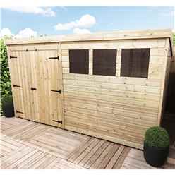 12ft X 6ft Pressure Treated Tongue & Groove Pent Shed + Double Doors With 3 Windows + Safety Toughened Glass