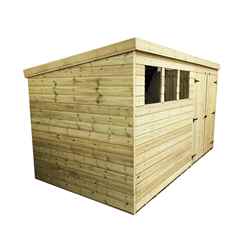 12ft X 6ft Pressure Treated Tongue & Groove Pent Shed + Double Doors With 3 Windows + Safety Toughened Glass