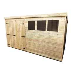 12ft X 8ft Pressure Treated Tongue & Groove Pent Shed + Double Doors With 3 Windows + Safety Toughened Glass 12ft X 8ft Pressure Treated Tongue & Groove Pent Shed + Double Doors With 3 Windows + Safety Toughened Glass
