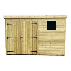 10ft X 4ft Pressure Treated Tongue & Groove Pent Shed + Double Doors + 1 Window + Safety Toughened Glass