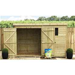 10ft X 6ft Pressure Treated Tongue & Groove Pent Shed + Double Doors + 1 Window + Safety Toughened Glass