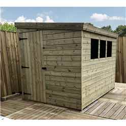 8ft X 7ft Reverse Pressure Treated Tongue & Groove Pent Shed + 3 Windows And Single Door + Safety Toughened Glass  (please Select Left Or Right Panel For Door)