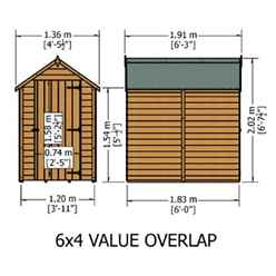 6ft X 4ft  (1.83m X 1.20m) - Super Value Overlap - Apex Wooden Garden Shed - Windowless - Single Door
