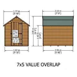 7ft X 5ft  (2.05m X 1.62m) - Super Value Overlap - Apex Wooden Garden Shed - Windowless - Single Door