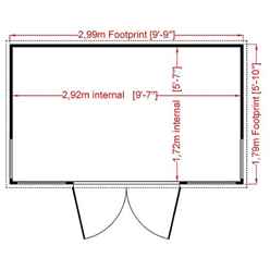 10ft X 6ft (2.99m X 1.79m) - Premier Pent Wooden Summerhouse - 4 Windows - Double Doors - 12mm T&g Walls & Floor