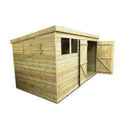 12ft X 6ft Pressure Treated Tongue & Groove Pent Shed + Double Doors With 3 Windows + Safety Toughened Glass