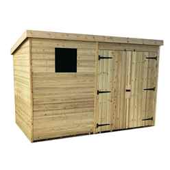 10ft X 6ft Pressure Treated Tongue & Groove Pent Shed + Double Doors + 1 Window + Safety Toughened Glass