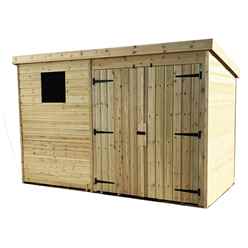 10ft X 6ft Pressure Treated Tongue & Groove Pent Shed + Double Doors + 1 Window + Safety Toughened Glass