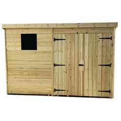 10ft X 6ft Pressure Treated Tongue & Groove Pent Shed + Double Doors + 1 Window + Safety Toughened Glass
