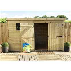 10ft X 6ft Pressure Treated Tongue & Groove Pent Shed + Double Doors + 1 Window + Safety Toughened Glass