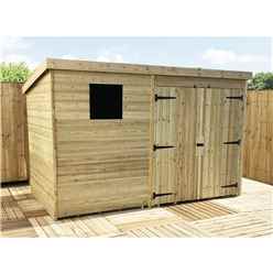 10ft X 6ft Pressure Treated Tongue & Groove Pent Shed + Double Doors + 1 Window + Safety Toughened Glass