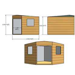 10ft X 10ft  (2.99m X 2.99m) - Tongue And Groove - Corner Wooden Garden Shed / Workshop - 2 Windows - Double Doors - 12mm Tongue And Groove Floor