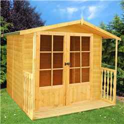 7ft X 7ft (2.05m X 1.98m) - Premier Wooden Summerhouse + Veranda - Double Doors - 12mm T&g Walls & Floor