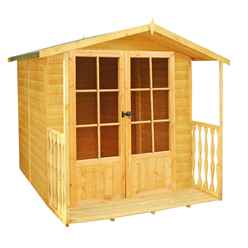 7ft X 7ft (2.05m X 1.98m) - Premier Wooden Summerhouse + Veranda - Double Doors - 12mm T&g Walls & Floor