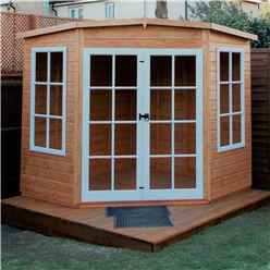 7ft X 7ft (1.98m X 2.05m) - Premier Corner Wooden Summerhouse - Double Doors - 12mm T&g Walls & Floor