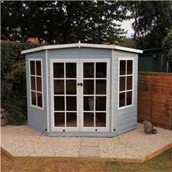7ft X 7ft (1.98m X 2.05m) - Premier Corner Wooden Summerhouse - Double Doors - 12mm T&g Walls & Floor
