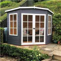 7ft X 7ft (1.98m X 2.05m) - Premier Corner Wooden Summerhouse - Double Doors - 12mm T&g Walls & Floor