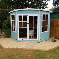 7ft X 7ft (1.98m X 2.05m) - Premier Corner Wooden Summerhouse - Double Doors - 12mm T&g Walls & Floor