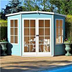 7ft X 7ft (1.98m X 2.05m) - Premier Corner Wooden Summerhouse - Double Doors - 12mm T&g Walls & Floor