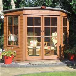 8ft X 8ft (2.24m X 2.24m) - Premier Wooden Corner Summerhouse - Double Doors - 12mm T&g Walls & Floor