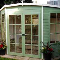 8ft X 8ft (2.24m X 2.24m) - Premier Wooden Corner Summerhouse - Double Doors - 12mm T&g Walls & Floor