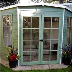 8ft X 8ft (2.24m X 2.24m) - Premier Wooden Corner Summerhouse - Double Doors - 12mm T&g Walls & Floor