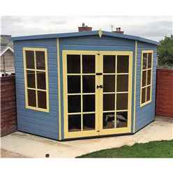 8ft X 8ft (2.24m X 2.24m) - Premier Wooden Corner Summerhouse - Double Doors - 12mm T&g Walls & Floor