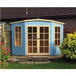 8ft X 8ft (2.24m X 2.24m) - Premier Wooden Corner Summerhouse - Double Doors - 12mm T&g Walls & Floor