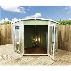 7ft X 7ft (2.69m X 2.05m) - Premier Corner Wooden Summerhouse - Double Doors - Side Windows - 12mm T&g Walls & Floor