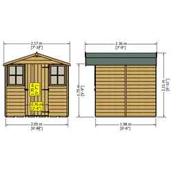 7ft X 9ft (2.05m X 2.61m) - Tongue & Groove - Apex Garden Shed - Veranda - 2 Windows - Single Door - 12mm Tongue And Groove Floor