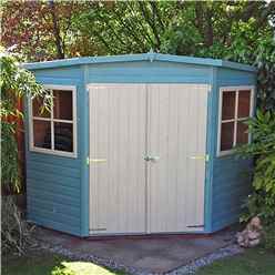** In Stock Live Booking ** 7ft X 7ft (2.07m X 2.07m) - Stowe Tongue & Groove Corner Garden Pent Shed / Workshop - 2 Opening Windows - Double Doors - 12mm T&g Floor