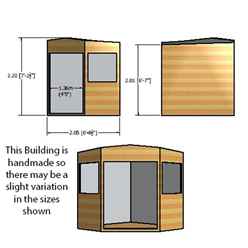 ** In Stock Live Booking ** 7ft X 7ft (2.07m X 2.07m) - Stowe Tongue & Groove Corner Garden Pent Shed / Workshop - 2 Opening Windows - Double Doors - 12mm T&g Floor