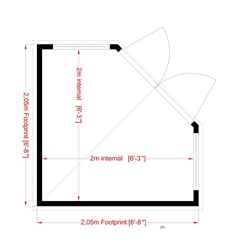 ** In Stock Live Booking ** 7ft X 7ft (2.07m X 2.07m) - Stowe Tongue & Groove Corner Garden Pent Shed / Workshop - 2 Opening Windows - Double Doors - 12mm T&g Floor