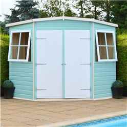 8ft X 8ft (2.25m X 2.25m) - Stowe Tongue & Groove - Corner Pent Shed / Workshop - 2 Opening Windows - Double Doors - 12mm T&g Floor