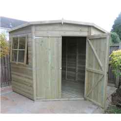 8ft X 8ft (2.25m X 2.25m) - Pressure Treated Tongue And Groove - Corner Shed - 2 Opening Windows - Double Doors - 12mm Tongue And Groove