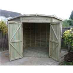 8ft X 8ft (2.25m X 2.25m) - Pressure Treated Tongue And Groove - Corner Shed - 2 Opening Windows - Double Doors - 12mm Tongue And Groove