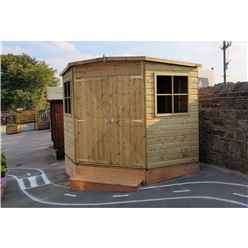 8ft X 8ft (2.25m X 2.25m) - Pressure Treated Tongue And Groove - Corner Shed - 2 Opening Windows - Double Doors - 12mm Tongue And Groove