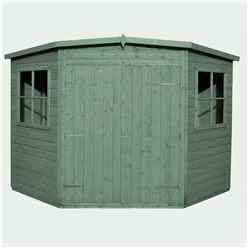 8ft X 8ft (2.25m X 2.25m) - Pressure Treated Tongue And Groove - Corner Shed - 2 Opening Windows - Double Doors - 12mm Tongue And Groove
