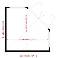 8ft X 8ft (2.25m X 2.25m) - Pressure Treated Tongue And Groove - Corner Shed - 2 Opening Windows - Double Doors - 12mm Tongue And Groove