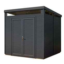 8ft X 8ft Pent Security Shed - Painted Anthracite - Double Doors - 19mm Tongue And Groove