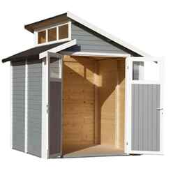7ft X 7ft Skylight Shed - Double Doors - 19mm Tongue + Groove Walls, Floor + Roof - Painted Light Grey