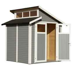 7ft X 7ft Skylight Shed - Double Doors - 19mm Tongue + Groove Walls, Floor + Roof - Painted Light Grey
