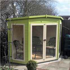 7ft X 7ft (2.69m X 2.05m) - Premier Corner Wooden Summerhouse - Double Doors - Side Windows - 12mm T&g Walls & Floor