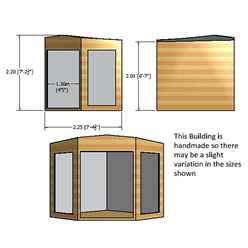 8ft X 8ft (2.25m X 2.25m) - Premier Corner Wooden Summerhouse - Double Doors - Side Windows - 12mm T&g Walls & Floor