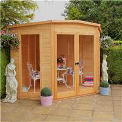 8ft X 8ft (2.25m X 2.25m) - Premier Corner Wooden Summerhouse - Double Doors - Side Windows - 12mm T&g Walls & Floor